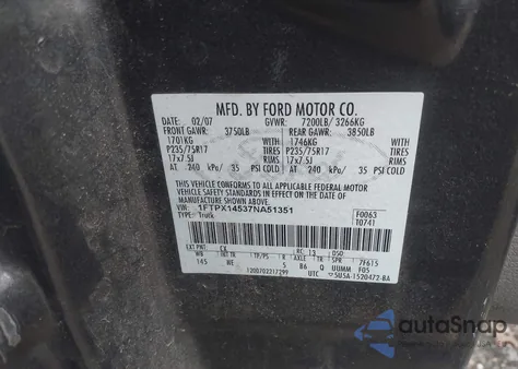 2007 Ford F-150 Fx4/Lariat/Xl/Xlt z USA, uszkodzony, nr VIN 1FTPX14537NA51351